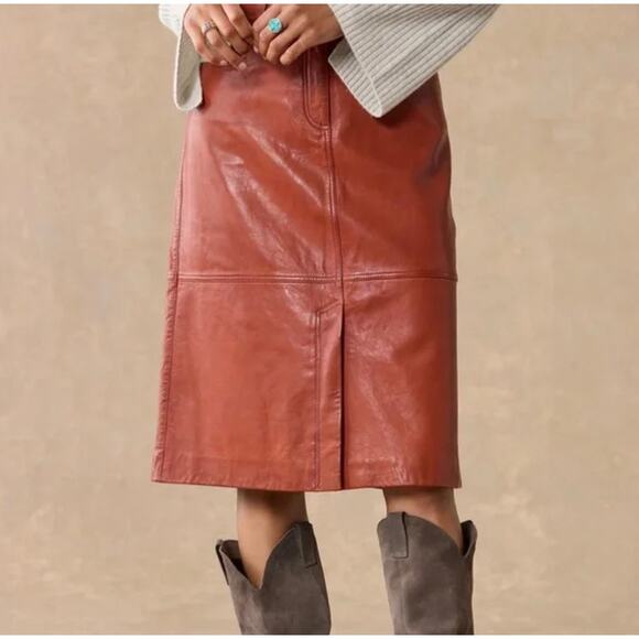 Sundance NWT Women’s Terracotta Gemma Genuine Leather Skirt size 8 - Picture 1 of 6